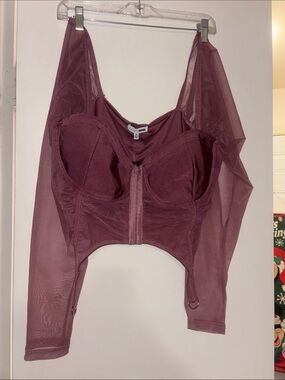 Fashion Nova Dusty Rose Mesh Long Sleeve Bustier